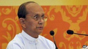 File picture of Burma's President Thein Sein delivering a speech on 20 December, 2011