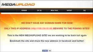 Screenshot of new Megaupload site