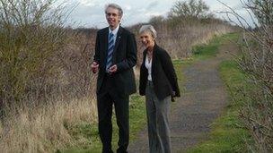 RSPB Regional Director Chris Corrigan and WSCC Leader Louise Goldsmith at Pagham Harbour