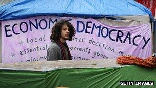 A protestor at the Occupy London camp outside St Paul's Cathedral