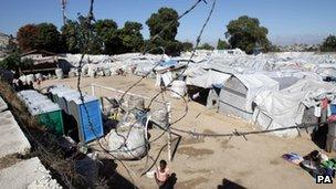 A camp for internally displaced people on the site of a football pitch in Port-au-Prince, Haiti - 11 January 2012