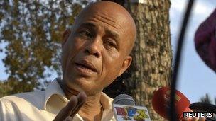 Haitian President Michel Martelly - speaking on 11 January 2012