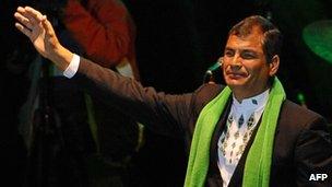 Rafael Correa at a ceremony on 14 Janaury to celebrate his five years in power