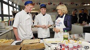 The Duchess of Cornwall meets students cooking at a school in Swindon