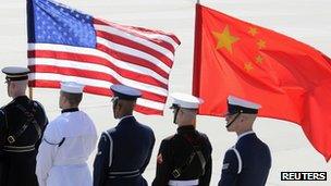 A colour guard of US and Chinese flags (file image from 12 April 2010)