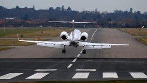 An aircraft lands at RAF Northolt