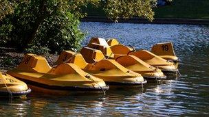 Pedalos in a lake