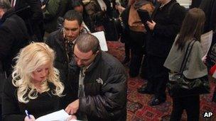 Seeking work in New York at a job fair