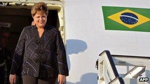 Dilma Rousseff arrives at Jose Marti aiport in Cuba