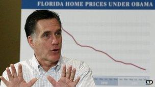 Republican presidential candidate, former Massachusetts Gov Mitt Romney, holds a discussion on housing and foreclosure on 23 January 2012 in Tampa, Florida