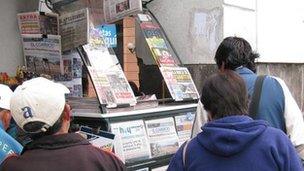 Newspaper stand in Quito