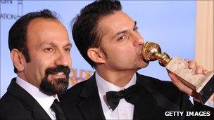 Director Asghar Farhadi (l) actor-screenwriter Peyman Moaad (r)