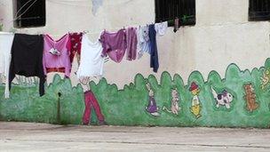 Abandoned schools where refugees are living.