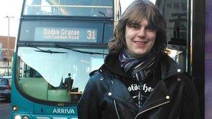 Bruce Astill at a bus stop in Leicester