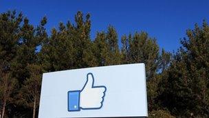 Facebook's thumbs-up sign outside its offices