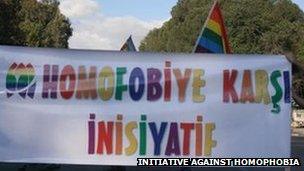 A banner on a march against homophobia in northern Cyprus, 2009 (image via Initiative Against Homophobia)