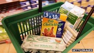 Food in German supermarket basket - file pic