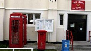 Red phone box and post box in Stanley