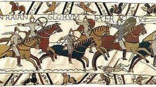 Norman cavalry charging on the Bayeux Tapestry