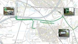 Proposed airport link road plans on a map