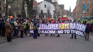 Anti-fascist protesters in Leicester