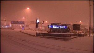 Dover's Eastern Docks in the snow