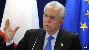 Italian PM Mario Monti speaks during a news conference in Brussels in January 2012