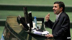 President Mahmoud Ahmadinejad addresses parliament (1 February 2012)