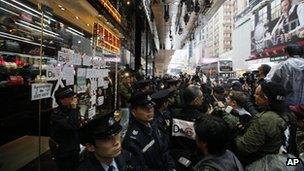 Protesters outside the D&G store on 15 January 2012