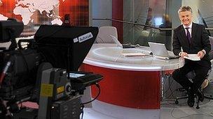 Tim Wilcox on the set of the BBC News Channel