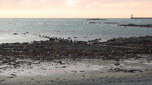 Guernsey's long sea outfall pipe for sewage leading into the Little Russell