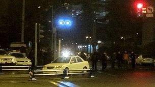 Police outside US consulate in Chengdu on 7 February (Image supplied to BBC via micro-blog)