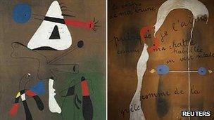 Peinture (1933) and Painting-Poem (1925) by Joan Miro