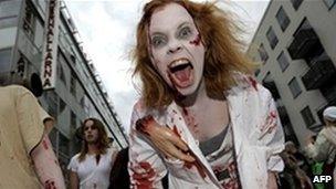 Woman dressed as a zombie