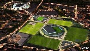 Artist's impression of Manchester City's new training facility at night