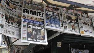 Greek newspapers on sale