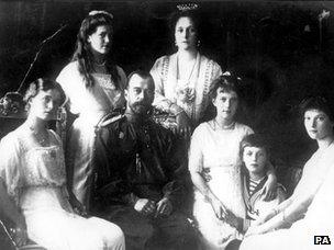 From left: Olga, Marie, Tsar Nicholas II, Tsarina Alexandra, Anastasia, The Tsarevitch and Tatiana