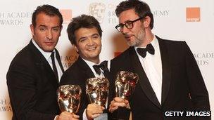 Jean Dujardin, Thomas Langmann and Michel Hazanavicius, star, producer and director of The Artist