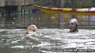 Vinnie the dog and David Walliams