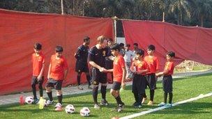 Training session at the Manchester United Soccer school in Mumbai, India.