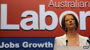 Julia Gillard making her first address as Australian PM to the 46th national conference of the Australian Labor Party (ALP) in Sydney on 2 December, 2011