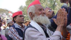 Samajwadi Party supporters at a rally