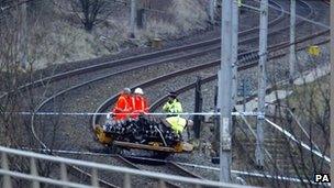 The scene of a rail accident. Photo: Owen Humphreys, PA