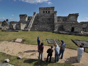 Tourist in Mayan ruins