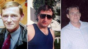 Left to right: Chris Waters, Colin Buckley and Darren Burgess. Photo given out by families after the incident