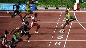 Usain Bolt wins the men's 100m finals at the 2008 Olympics in Beijing