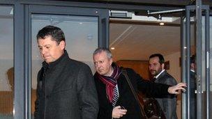 David Grier (centre) leaving Ibrox with administrator David Whitehouse (left)