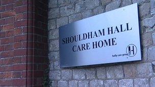 Shouldham Hall Care Home sign