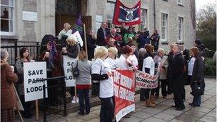 Care home workers outside the Cumbria County Council meeting