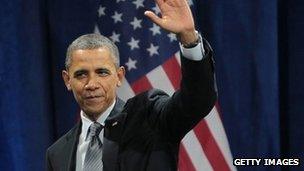 US President Barack Obama at a fundraiser in Chicago, Illinois 11 January 2012